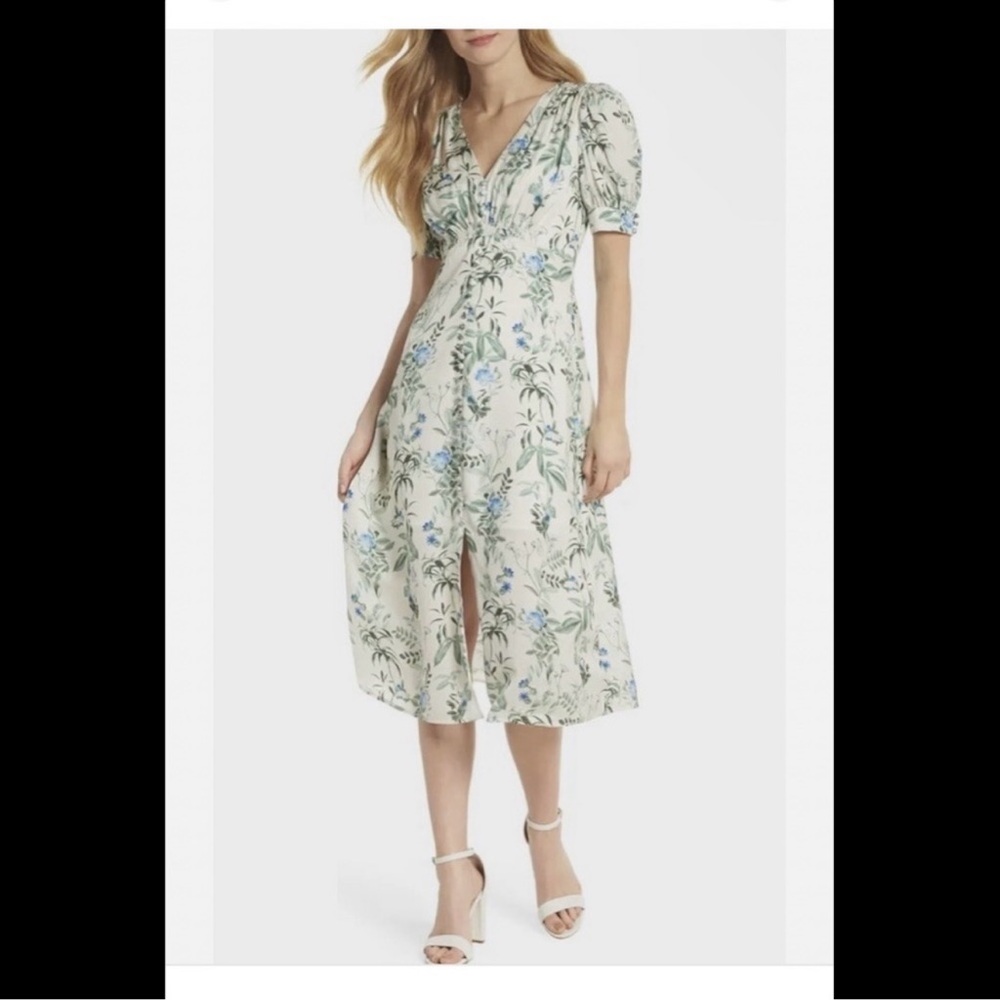 Gal Meets Glam Lauren Botanical - Green and Blue Floral Midi Dress